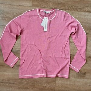 NWT $216 The Cashmere Project Pink White 100% Cashmere Basic Crew Sweater Size M